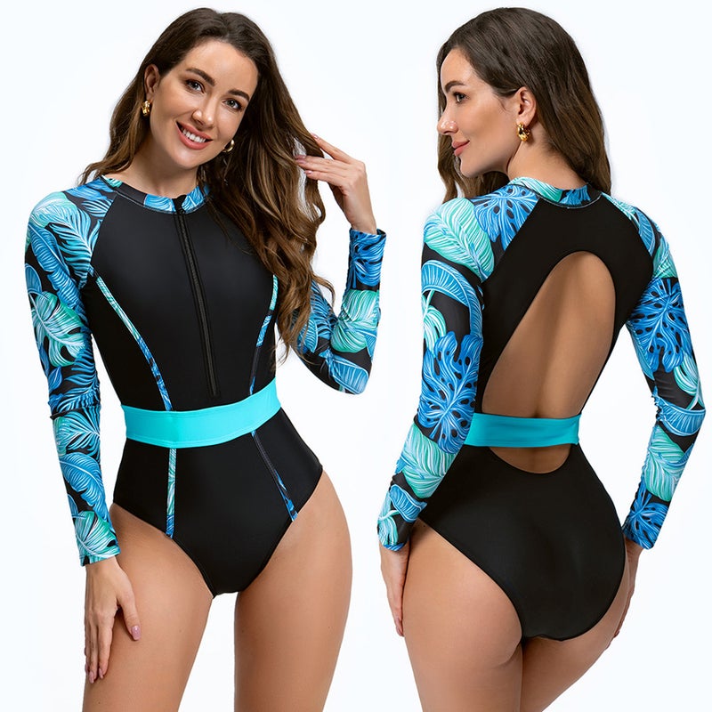 2024 New Swimsuit One-Piece Long Sleeve Sunscreen Surfing Suit Diving Suit Ladies Swimsuit Swimsuit - Image 2