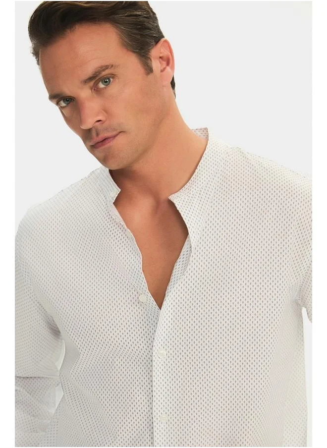 جون June Exclusive Men Regular Fit Patterned Judge Neck Shirt White