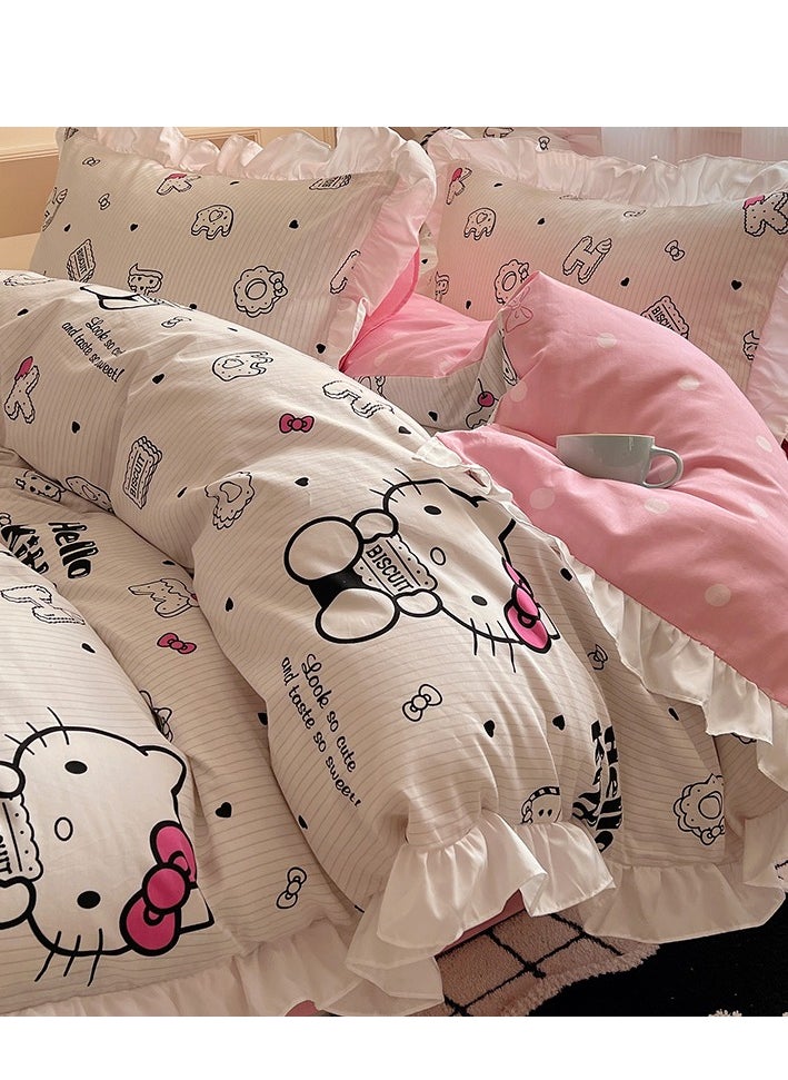 Bluejw - 4-Piece Hello Kitty Cotton Comfortable Set Bed Sheet Set Children's Day Gift Birthday Gift 200X230cm - Image 1