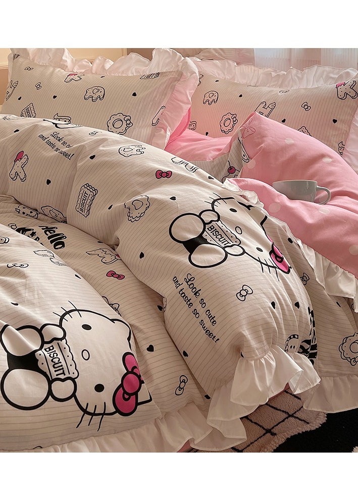 Bluejw - 4-Piece Hello Kitty Cotton Comfortable Set Bed Sheet Set Children's Day Gift Birthday Gift 200X230cm - Image 1