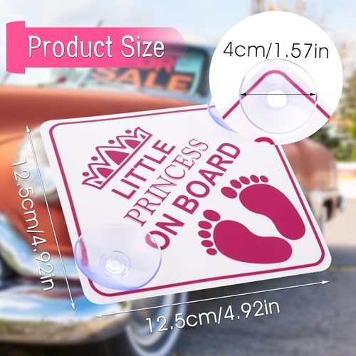 Amabro Little Princess on Board Warning Signs, 2pcs 5" x 5" Safety Car Bumper Sticker With Double Suction Cups, Reusable Baby in Car Decal, Pink - Image 2
