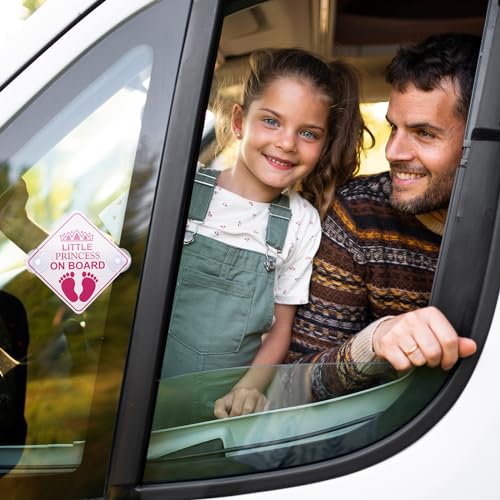 Amabro Little Princess on Board Warning Signs, 2pcs 5" x 5" Safety Car Bumper Sticker With Double Suction Cups, Reusable Baby in Car Decal, Pink - Image 5