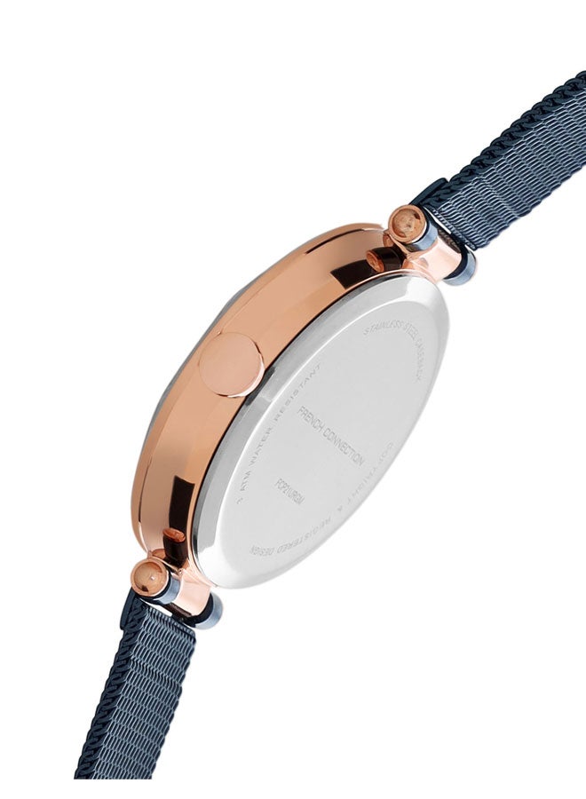 French Connection Women's Analog Watch with Blue Stainless Steel Mesh Bracelet, Blue Dial  - Image 3