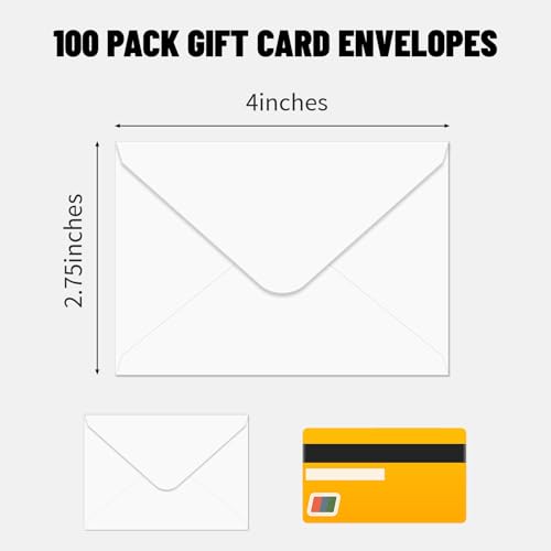 Ouzoustate 100 Pack Gift Card Envelopes 4 x 2.75" Mini Envelopes 120GSM Small Paper Business Gift Card Sleeves Bulk,Tiny Little Greeting Card Envelope Pockets for Invitation (White) - Image 2