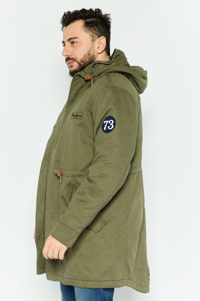 Pepe Jeans Men Embroidered Logo Hooded Parka Jacket, Dark Olive - Image 3