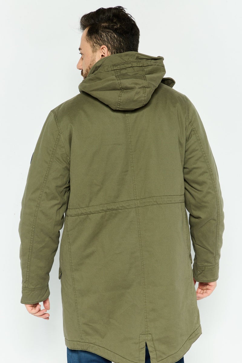 Pepe Jeans Men Embroidered Logo Hooded Parka Jacket, Dark Olive - Image 4