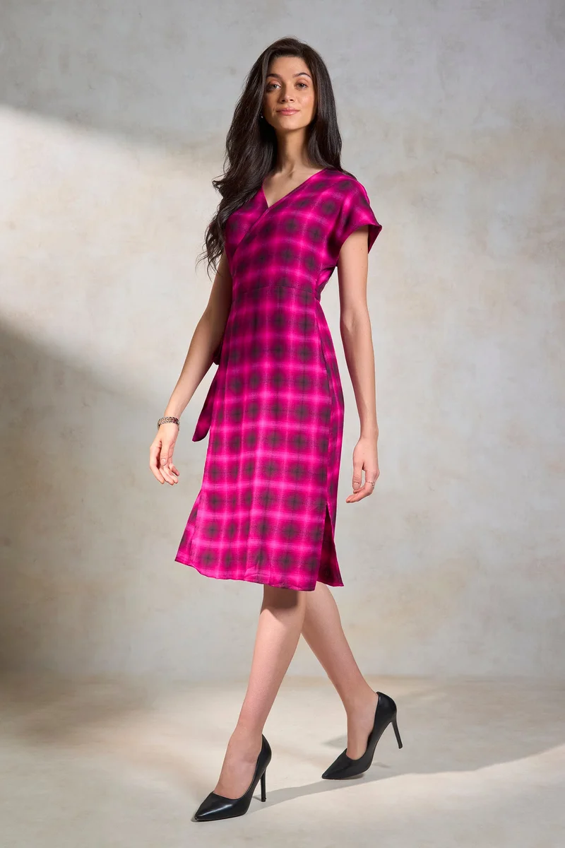 Virgio Plaid Wrap Dress