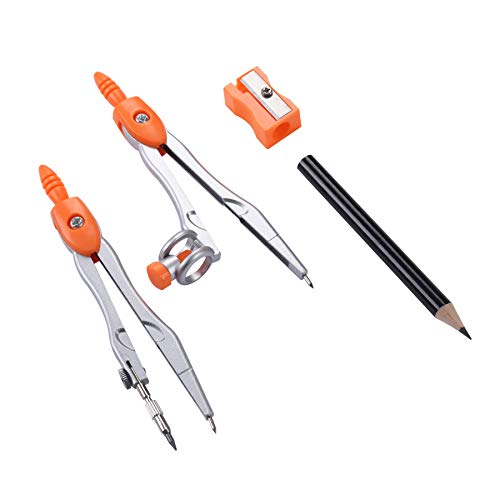 Unjoo Math Geometry Kit Sets 10 Piece Student Supplies with Shatterproof Storage Box,Includes Rulers,Protractor,Compass,Eraser,Pencil Sharpener,Lead Refills,Pencil,for Drafting and Drawings（Orange） - Image 3