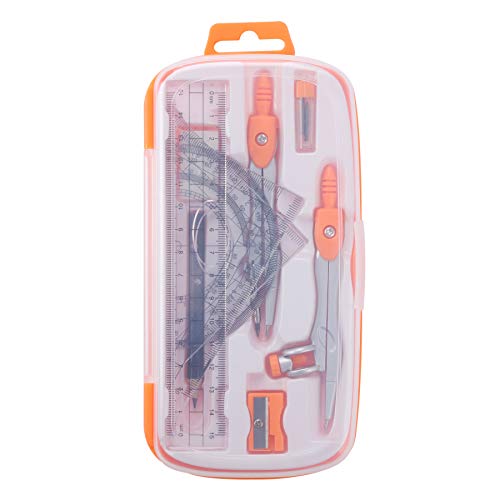 Unjoo Math Geometry Kit Sets 10 Piece Student Supplies with Shatterproof Storage Box,Includes Rulers,Protractor,Compass,Eraser,Pencil Sharpener,Lead Refills,Pencil,for Drafting and Drawings（Orange） - Image 5