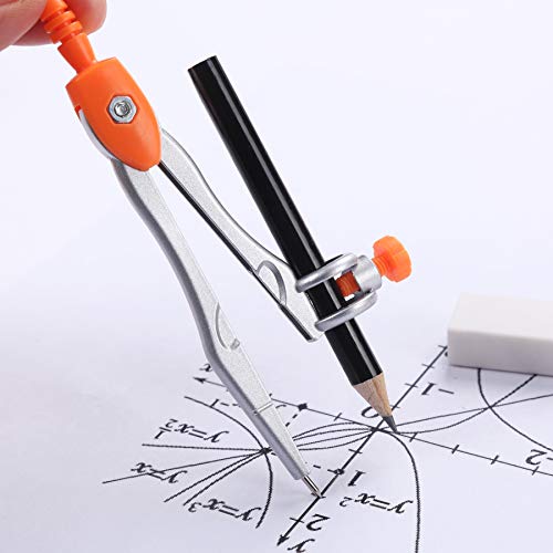 Unjoo Math Geometry Kit Sets 10 Piece Student Supplies with Shatterproof Storage Box,Includes Rulers,Protractor,Compass,Eraser,Pencil Sharpener,Lead Refills,Pencil,for Drafting and Drawings（Orange） - Image 4
