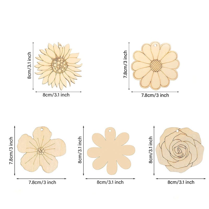 StepsToDo Decorative Flower Cut Out Craft Kit. Set of 50. 5 Different Flower Cut-Out (10 Each). Unfinished Wooden Cut-Outs Tags. DIY Crafts Painting Festive Gift Set. - Image 2