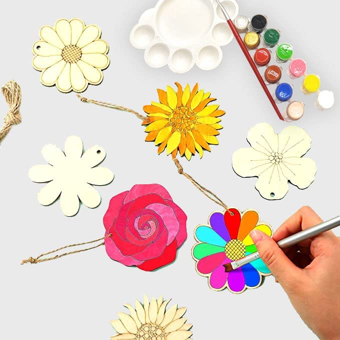 StepsToDo Decorative Flower Cut Out Craft Kit. Set of 50. 5 Different Flower Cut-Out (10 Each). Unfinished Wooden Cut-Outs Tags. DIY Crafts Painting Festive Gift Set. - Image 1