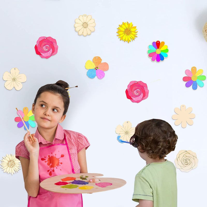 StepsToDo Decorative Flower Cut Out Craft Kit. Set of 50. 5 Different Flower Cut-Out (10 Each). Unfinished Wooden Cut-Outs Tags. DIY Crafts Painting Festive Gift Set. - Image 4