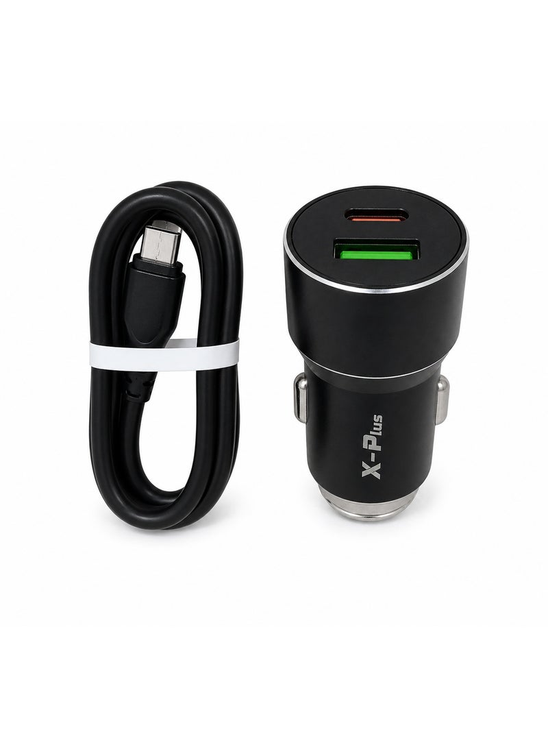 شاحن سيارة سريع  XP-98m بمنفذين تايب سى و USB-A  مع وصلة  كابل مايكرو PD 45W و QC 3.0 – شاحن سيارة  مزدوج سريع للهواتف الذكية