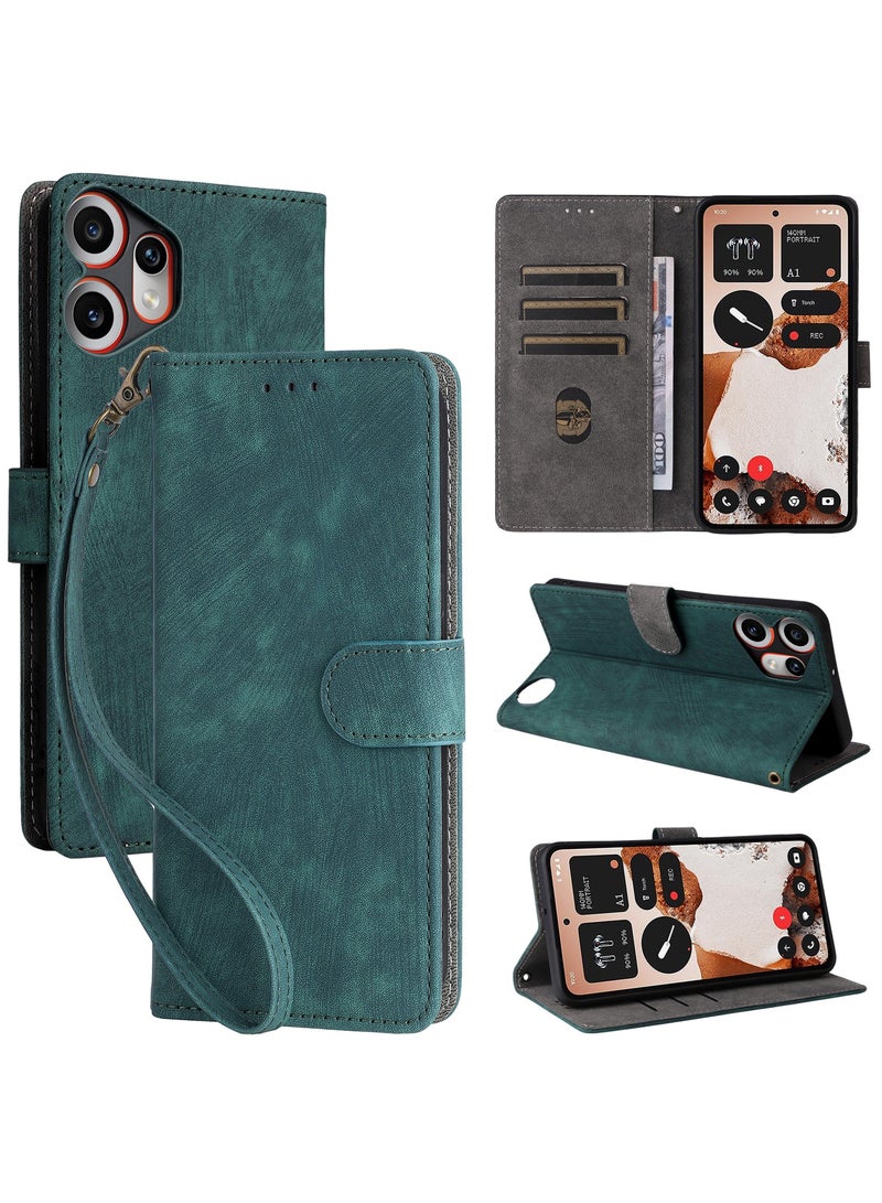 For Nothing CMF Phone 2 Pro Flip Cover with Detachable lanyard, PU Leather Full Body Protection Shockproof Flip Mobile Phone Case, RFID Anti-theft Brush Folio Wallet Case - Image 1