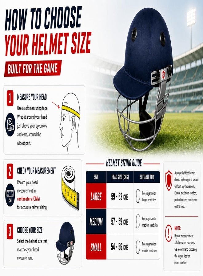 اس اس خوذة كريكيت SS Cricket Legend Premium، مقاس كبير، لون أزرق داكن. - Image 5
