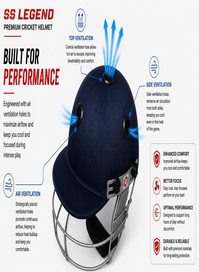 اس اس خوذة كريكيت SS Cricket Legend Premium، مقاس كبير، لون أزرق داكن. - Image 4