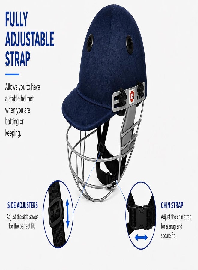 اس اس خوذة كريكيت SS Cricket Legend Premium، مقاس كبير، لون أزرق داكن. - Image 3