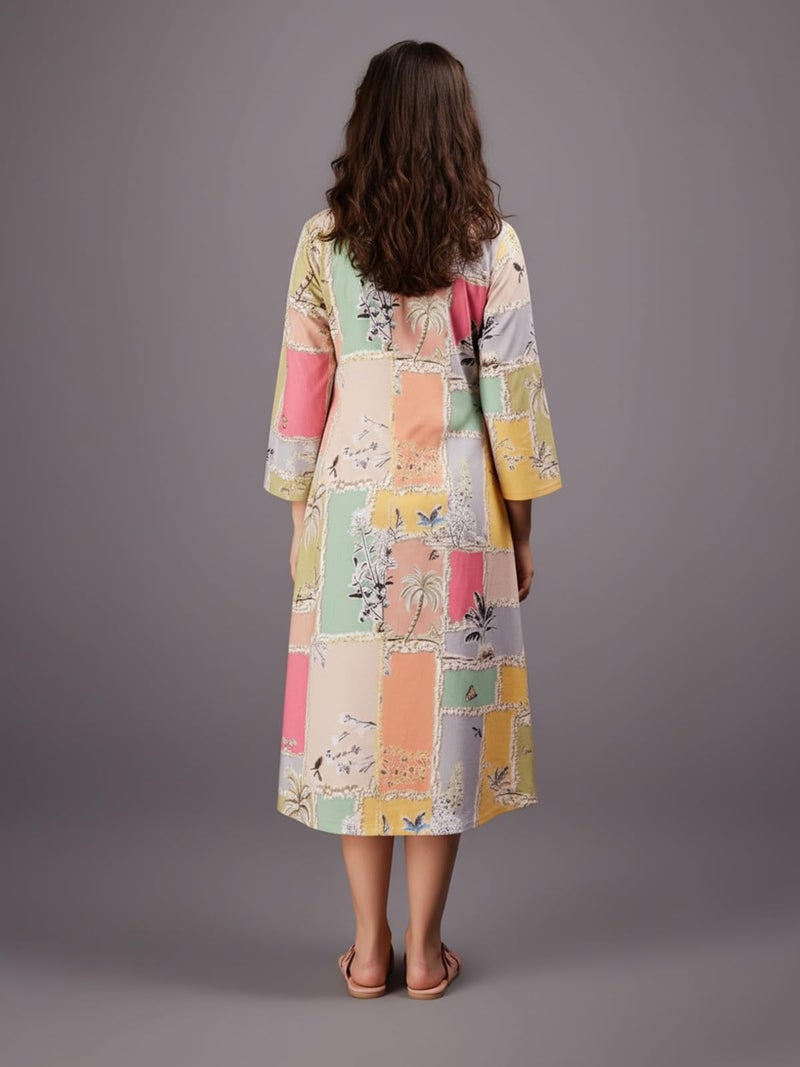 HELLCAT Girls V Neck Green Floral Printed Girl Dress for 11-16 Years | Stylish 3/4 Sleeve Dress_Green8_11-12 Years - Image 4