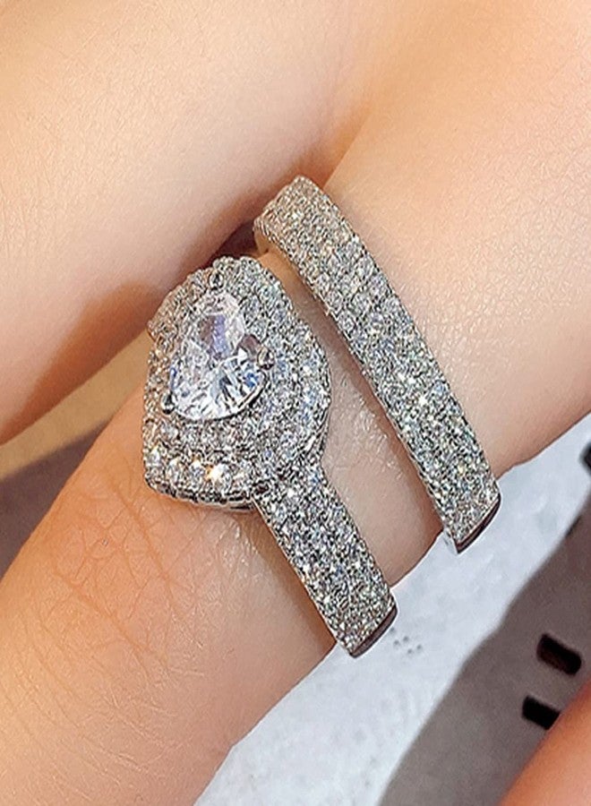 RKKOJJO 925 Sterling Silver Cubic Zirconia Stacking Ring Heart Diamond Ring Engagement Ring Wedding Band Rings for Women - Image 2