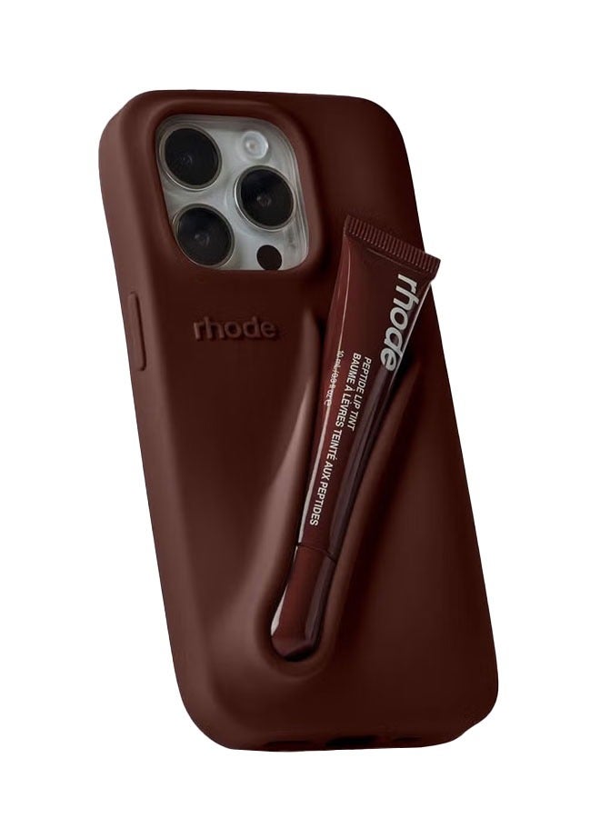 rhode Peptide Lip Color Silicone Phone Case, Phone Back Adhesive Lip Holder, Liquid Silicone Camera Protection Case and Lip Balm Design, Suitable for IPhone 15 Pro - Espresso - Image 2