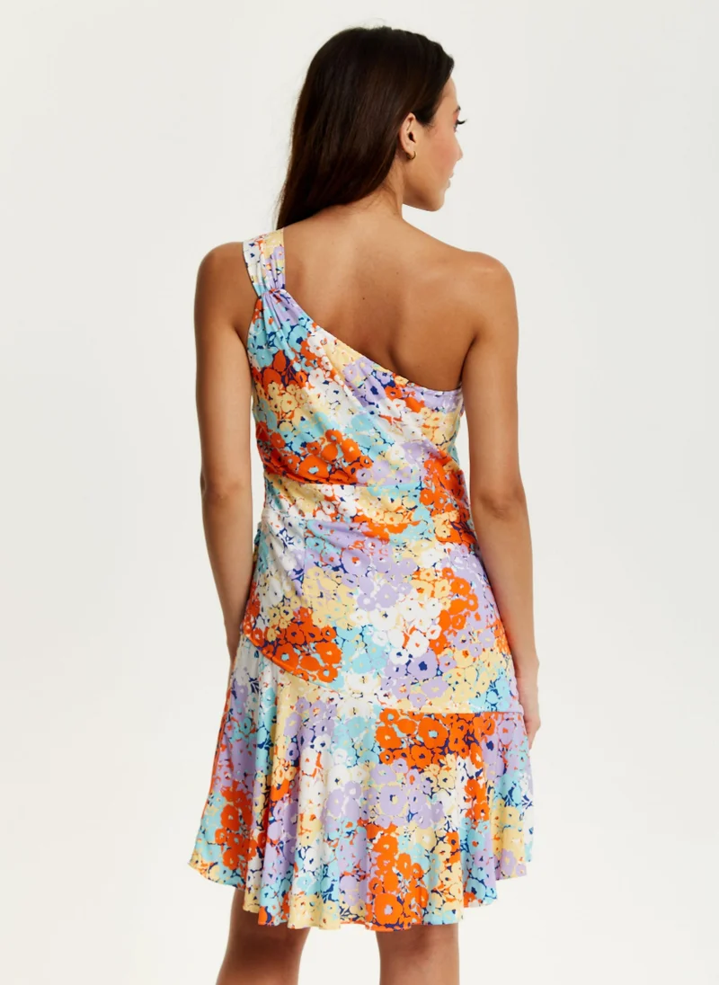 Liquorish  Floral Print One Shoulder Mini Dress for Women | Best Price UAE