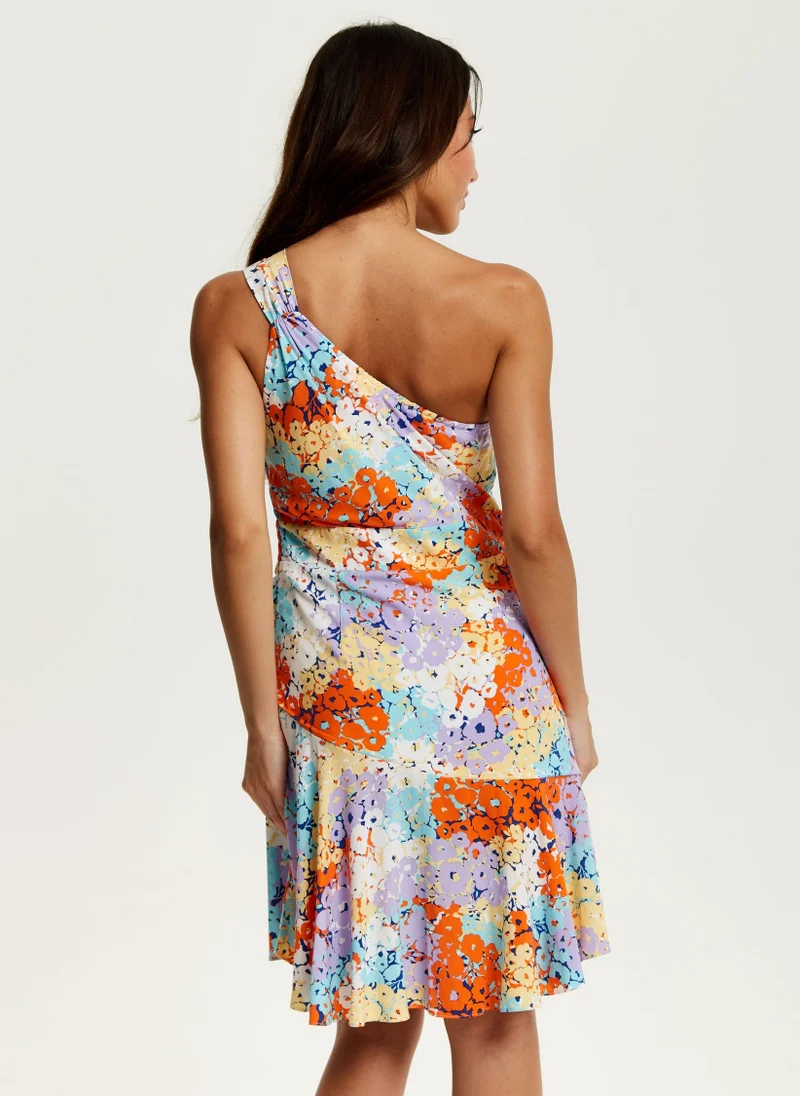Liquorish  Floral Print One Shoulder Mini Dress for Women | Best Price UAE