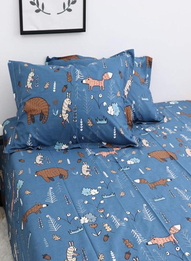 KAREVER Blue Bear Pillowcases Kids Cartoon Pillow Shams Navy Blue Animal Forest Woodland Printed Envelope Pillow Cover Pack of 2 for Boys Girls, Standard Twin/Queen 20''X26'' - Image 2