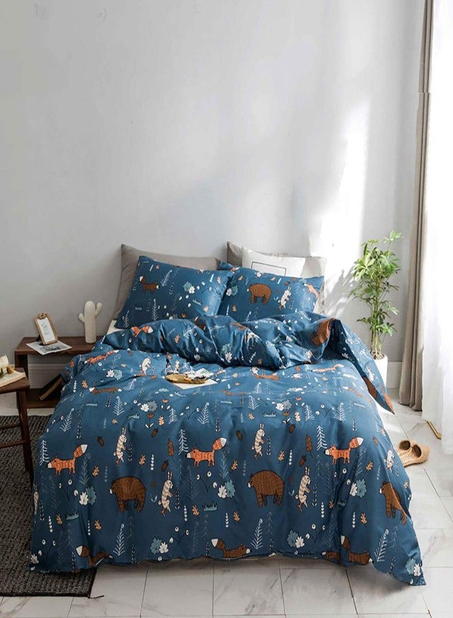 KAREVER Blue Bear Pillowcases Kids Cartoon Pillow Shams Navy Blue Animal Forest Woodland Printed Envelope Pillow Cover Pack of 2 for Boys Girls, Standard Twin/Queen 20''X26'' - Image 3
