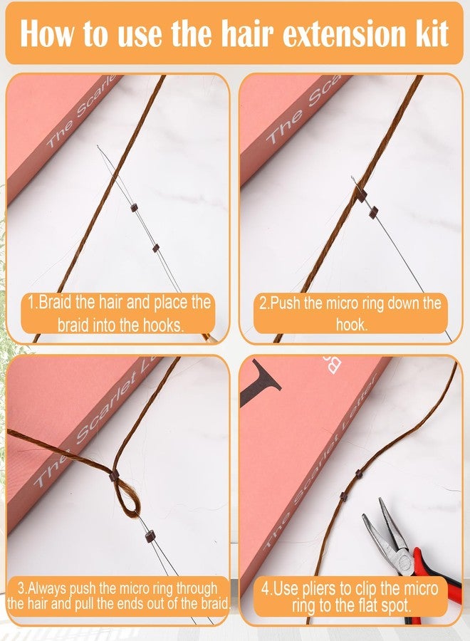 Telooco Hair Extension Tools Kit 600Pcs Silicone Lined Micro Rings, Hair Pliers Pulling Hook for Tinsel and Feather Sew in Extension Kit - Image 4