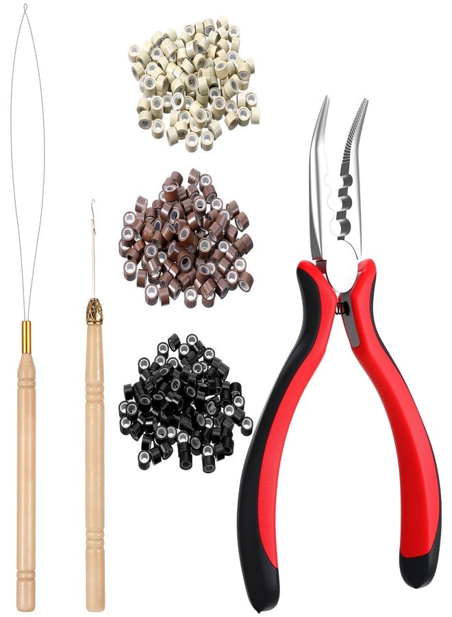 Telooco Hair Extension Tools Kit 600Pcs Silicone Lined Micro Rings, Hair Pliers Pulling Hook for Tinsel and Feather Sew in Extension Kit - Image 1