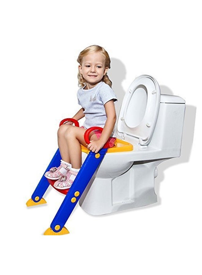Lacoz Folding Baby Potty Training Seat with Ladder for Kids Adjustable Toddler Toilet Trainer Seat with Anti-Slip Steps & Safety Handles Multicolour - Image 3
