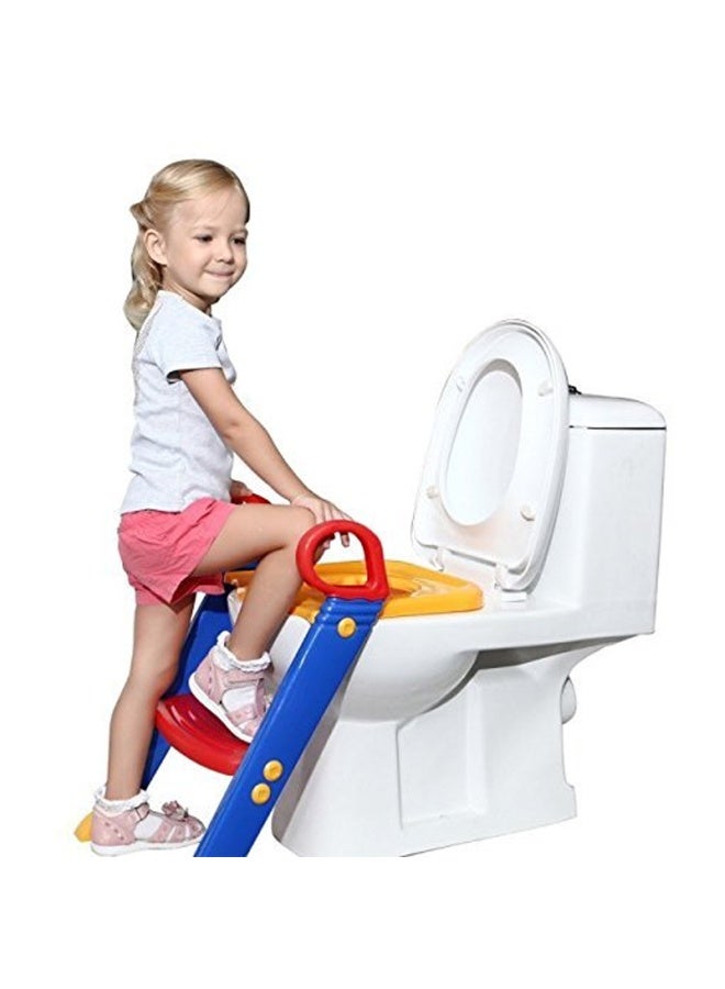 Lacoz Folding Baby Potty Training Seat with Ladder for Kids Adjustable Toddler Toilet Trainer Seat with Anti-Slip Steps & Safety Handles Multicolour - Image 2