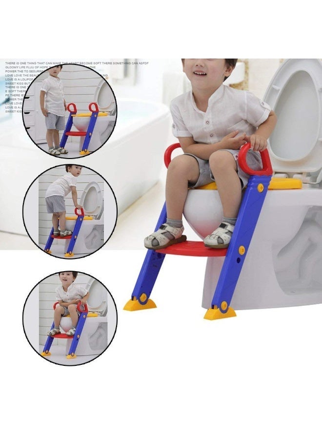 Lacoz Folding Baby Potty Training Seat with Ladder for Kids Adjustable Toddler Toilet Trainer Seat with Anti-Slip Steps & Safety Handles Multicolour - Image 4