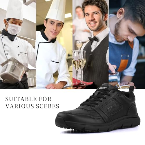 Jacata Non Slip Work Shoes for Men/Women Food Service Arch Support Comfortable Chef Walking Shoes Restaurant Kitchen Crews Health Care Sneakers (Black Size 5.5) - Image 2