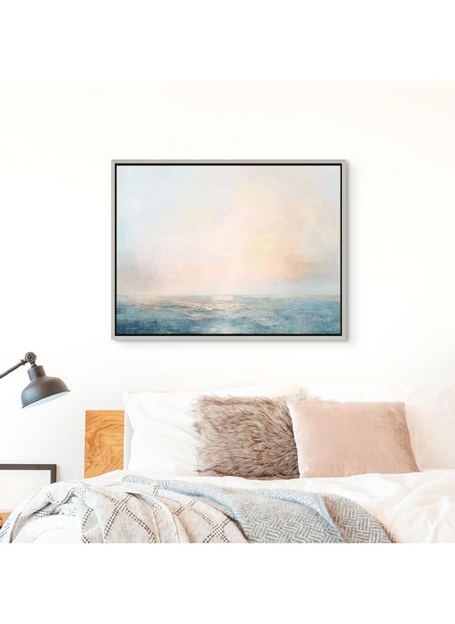 Art Decor - Art Decor Framed Canvas Wall Art of Abstract Pastel Beach Art Seascape Landscape Print Wall Decor for Home Office Living Room Bedroom Gifting - Image 1