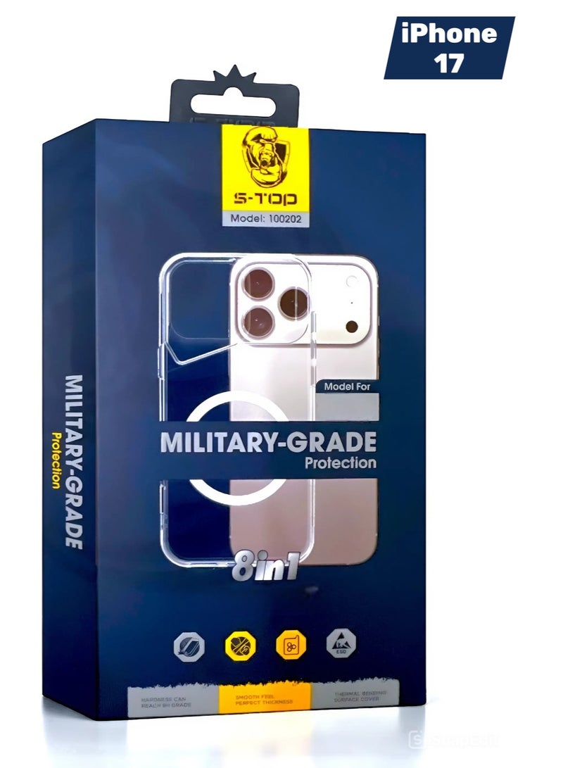 S-TOP Protection package for the iPhone 17, A package with a new look and complete protection for your phone with a case that supports wireless charging MageSafe (8in1).