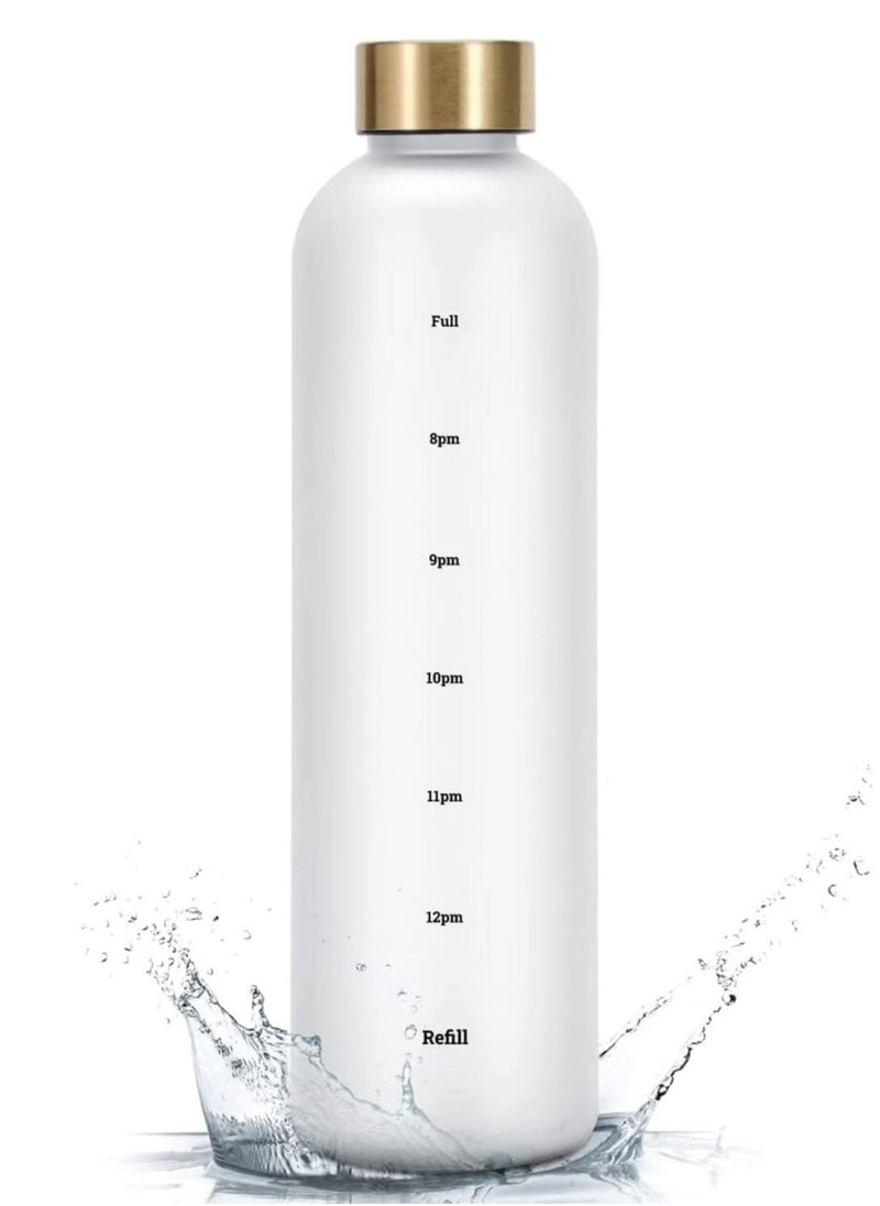 Gonice - Water Bottle for Men & Women with Time Mark Gym Blender Cup, BPA free Leakproof Sports Bottle for Home Drinking & Fitness(1000ml White) - Image 1