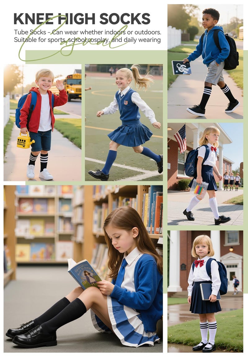 Zando Kid Soccer Socks Three Stripe Knee High Youth Softball Baseball Tube Compression Athletic Socks Children Halloween Cosplay for Boys Baby Girls Stockings 1 Pairs Black White 4-6 Years - Image 5