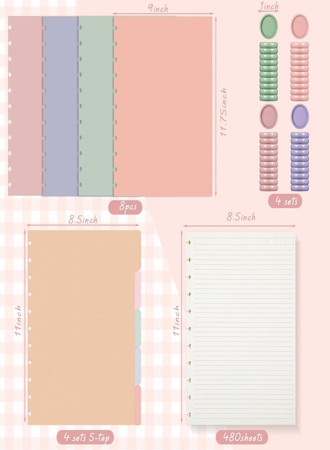 جلينمال مجموعة دفاتر غلينمال، 4 مجموعات، مقاس الرسائل 8.5 × 11 بوصة، ذات حلقات، تتضمن أغلفة، حلقات، 5 فواصل لتدوين الملاحظات، مسطرة، صفحات قابلة للإزالة، دفتر مواد قابل لإعادة التعبئة، مناسب للمدرسة والمكتب (لون منعش). - Image 2