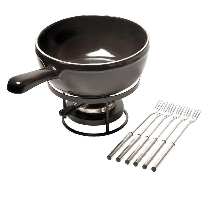 Emile Henry Made In France Flame Cheese Fondue Set 26 quart Charcoal