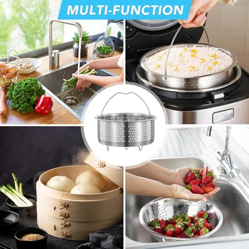 VALAJOGI Stainless Steel Steamer Basket with Handle Rice Cooker Steaming Basket for Rice, Food, Meat, Fish Cooker Warmer Kitchen Cookware Metal Steamer Insert Steaming Rack Accessories Cooker Warmer (20Cm) - Image 5