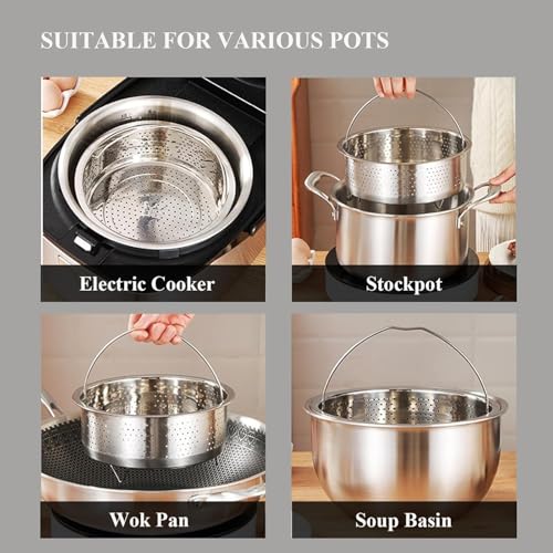 VALAJOGI Stainless Steel Steamer Basket with Handle Rice Cooker Steaming Basket for Rice, Food, Meat, Fish Cooker Warmer Kitchen Cookware Metal Steamer Insert Steaming Rack Accessories Cooker Warmer (20Cm) - Image 4