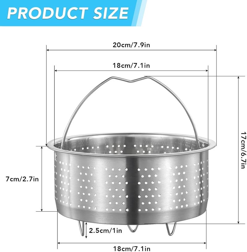 VALAJOGI Stainless Steel Steamer Basket with Handle Rice Cooker Steaming Basket for Rice, Food, Meat, Fish Cooker Warmer Kitchen Cookware Metal Steamer Insert Steaming Rack Accessories Cooker Warmer (20Cm) - Image 2