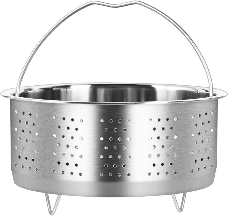 VALAJOGI Stainless Steel Steamer Basket with Handle Rice Cooker Steaming Basket for Rice, Food, Meat, Fish Cooker Warmer Kitchen Cookware Metal Steamer Insert Steaming Rack Accessories Cooker Warmer (20Cm) - Image 1