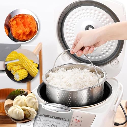 VALAJOGI Stainless Steel Steamer Basket with Handle Rice Cooker Steaming Basket for Rice, Food, Meat, Fish Cooker Warmer Kitchen Cookware Metal Steamer Insert Steaming Rack Accessories Cooker Warmer (20Cm) - Image 3