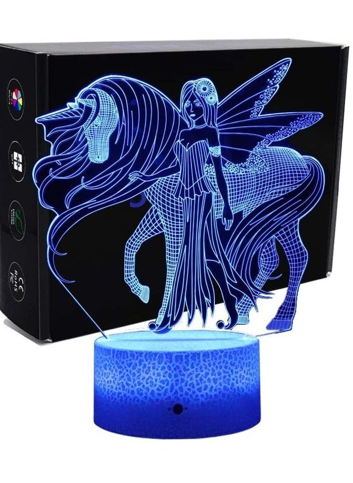althiqahkey 3D LED Illusion Lamp 3D Multicolor Night Light Touch Table Desk Light with Remote Control Unicorn and princess  - Image 1