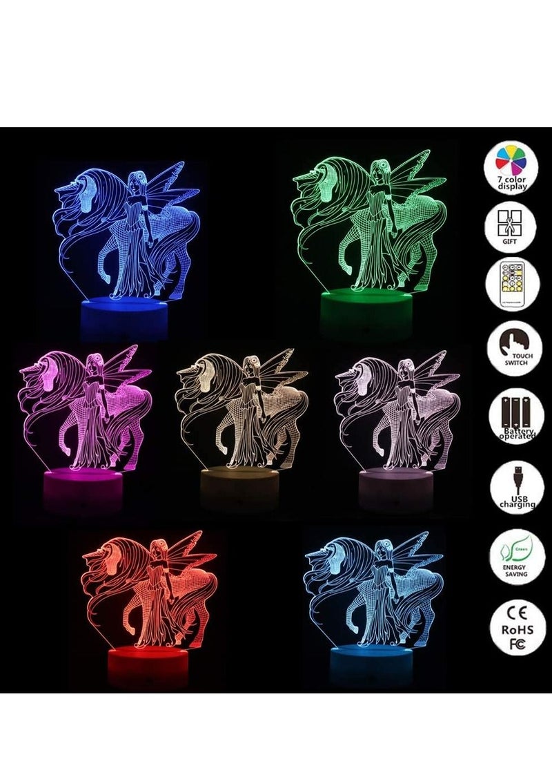 althiqahkey 3D LED Illusion Lamp 3D Multicolor Night Light Touch Table Desk Light with Remote Control Unicorn and princess  - Image 2