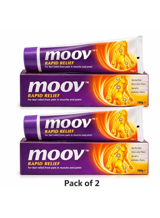 MOOV Rapid Relief Pain Relief Cream 100g Pack of 2 - Fast Absorbing Ayurvedic Topical Cream for Backache, Muscular Pain, Sprains, Joint Discomfort and Stiffness - Image 1