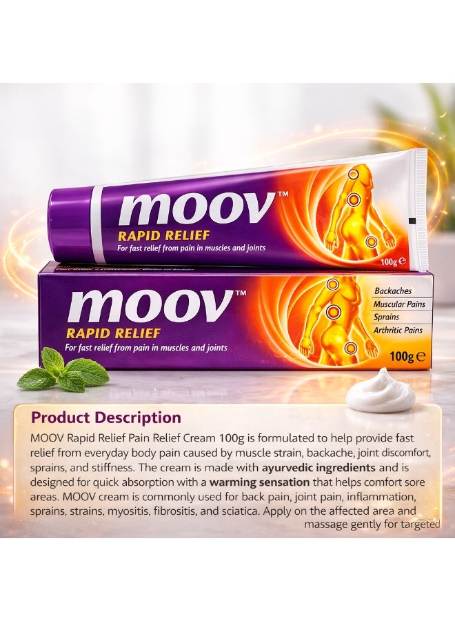 MOOV Rapid Relief Pain Relief Cream 100g Pack of 2 - Fast Absorbing Ayurvedic Topical Cream for Backache, Muscular Pain, Sprains, Joint Discomfort and Stiffness - Image 2